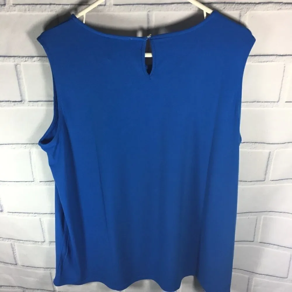 Carmen Marc Valvo Womens Blue Sleeveless Top 1X - Picture 2 of 4